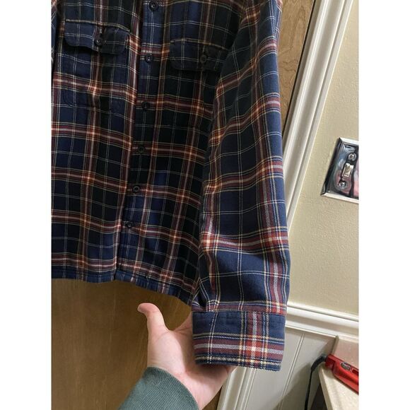 L.L. Bean Men's XS Fleece Lined Plaid Flannel Button Down Shirt Shacket Navy Red - Picture 9 of 15